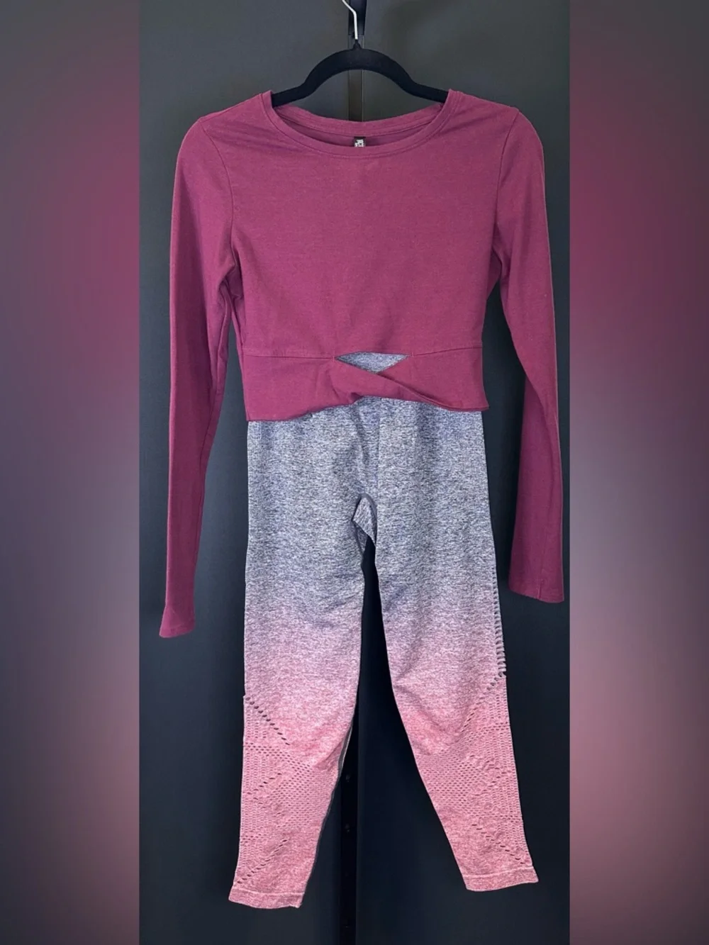 #119-‎ Women's Two Piece Set Victoria Sport / Pink Top & Ombre Leggings Set